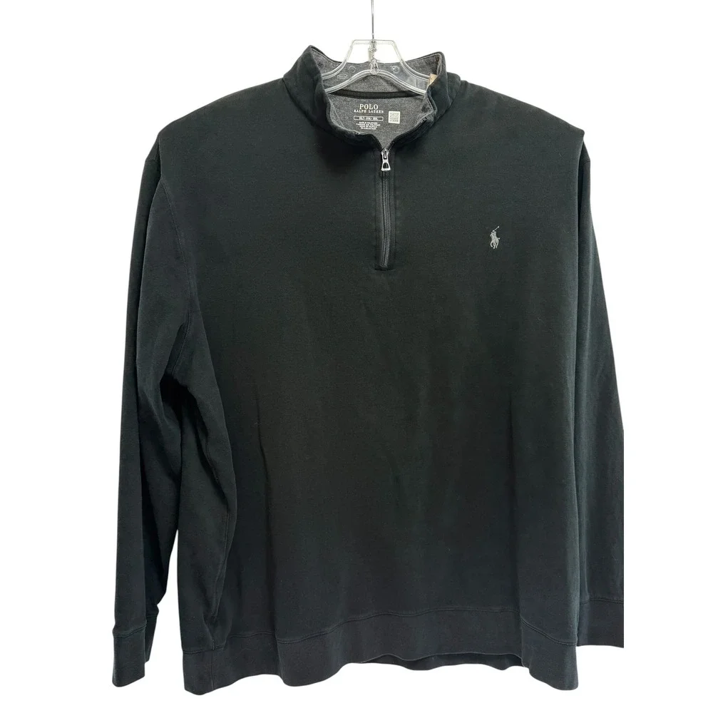 Polo Ralph Lauren Mens 3XLT Black Quarter Zip Pullover Sweatshirt Pony Logo Tall